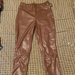 70s style brown and tan leather skinny leggings